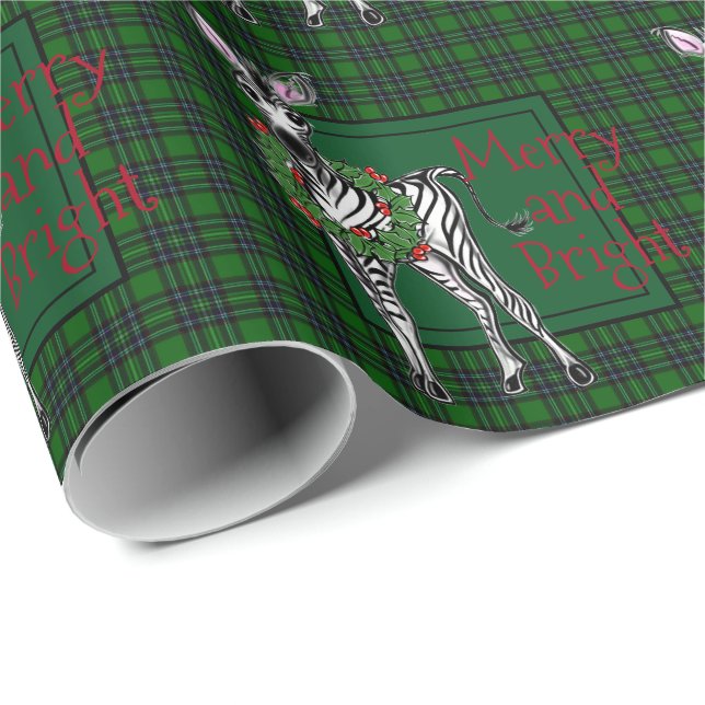 Feierlicher Feiertag Zebra Holly Kranz | grün kari Geschenkpapier (Rolleneckpunkt)