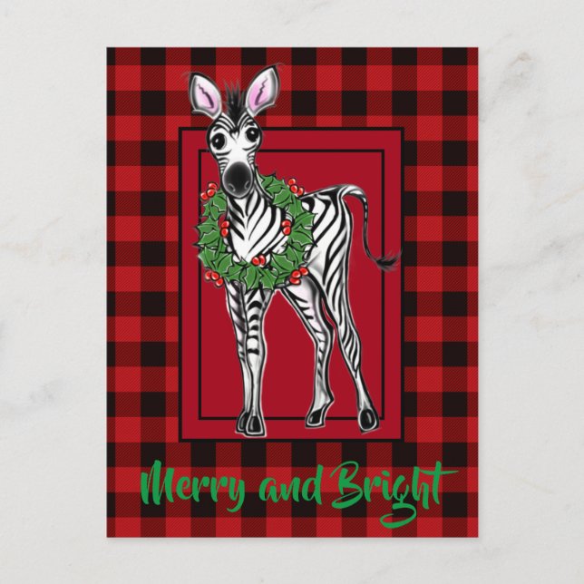 Feierlicher Feiertag Zebra Holly Kranz | Roter Büf Postkarte (Vorderseite)