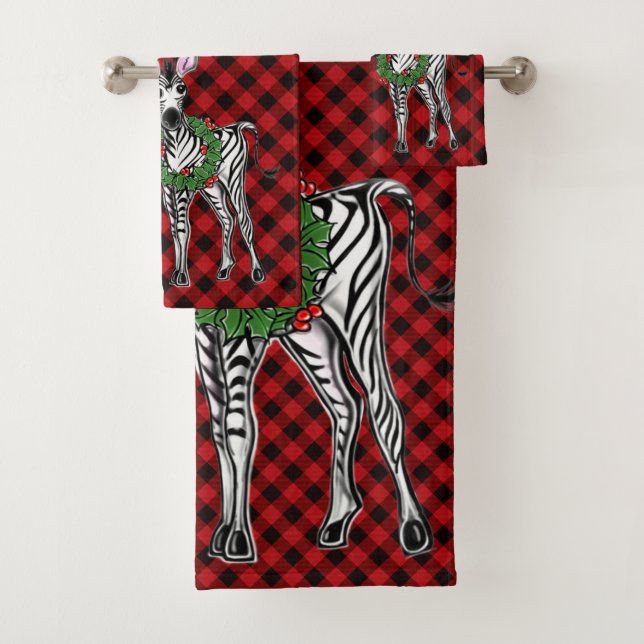 Feierlicher Feiertag Zebra Illustration, Holly Kra Badhandtuch Set (Insitu)