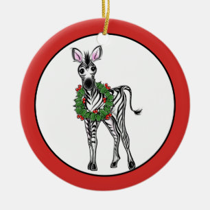 Feierlicher Feiertag Zebra Illustration, Holly Kra Keramik Ornament