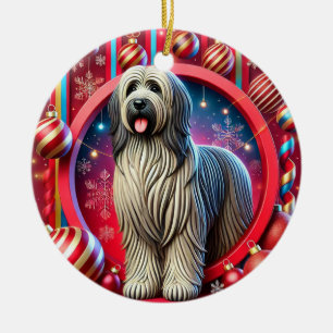 Feierlicher Hund mit Weihnachtsdekorationen Keramik Ornament