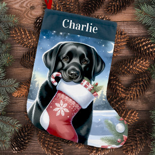 Feierlicher Labrador Retriever Schwarzer Hund Kleiner Weihnachtsstrumpf