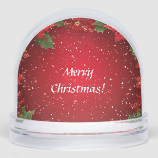 Feierlicher roter Hintergrund mit Poinsettias verz Schneekugeln