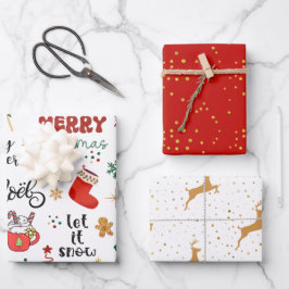 Feierlicher Text, Red & Gold Dot und Goldener Rent Geschenkpapier Set