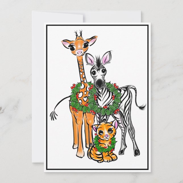 Feierlicher Urlaub Giraffe, Zebra, Tiger Feiertagskarte (Vorderseite)