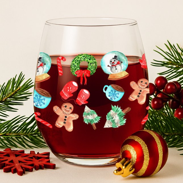 Feierlicher Urlaub Ungeduldiges Weinglas Weinglas Ohne Stiel (Festive Holiday Stemless Wine Glass)