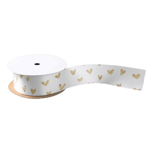 Feierlicher Urlaub White Gold Hearts Satin Ribbon Satinband (Spule)