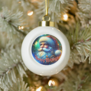Feierlicher Weihnachtsmann und ein farbenfrohes Fe Keramik Kugel-Ornament