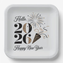 Feierliches 2026 Neujahrsgruß Pappteller