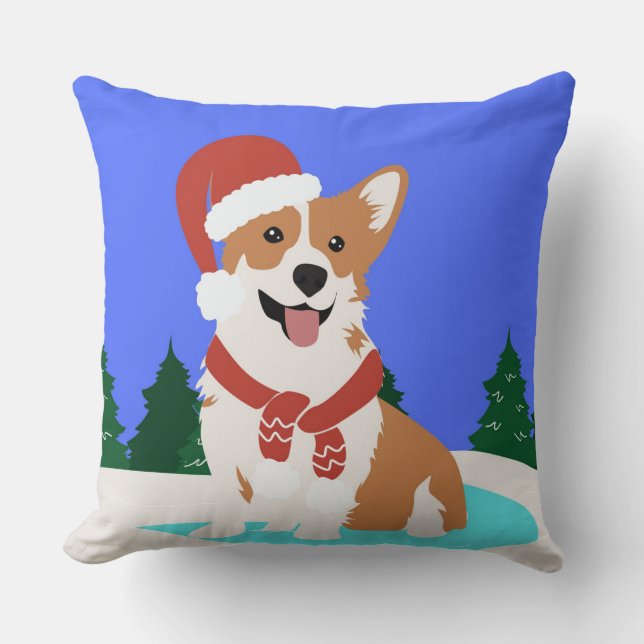 Feierliches Corgi im Winter Wunderland Kissen (Vorderseite)