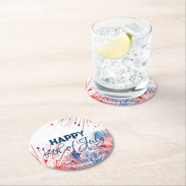 Feierliches Feuerwerk glücklich 4. Juli Benutzerde Runder Pappuntersetzer