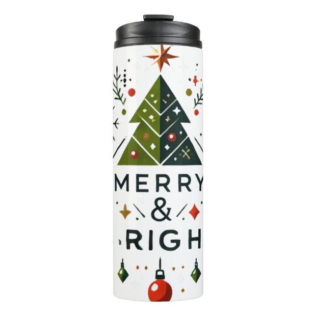 Feierliches fröhliches und helles Weihnachtsbaumde Thermosbecher (Vorderseite)