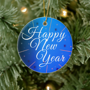 Feierliches Glück Neues Jahr Blau Keramik Ornament