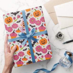 Feierliches Halloween Kuchen, Kürbis und Flederm Geschenkpapier