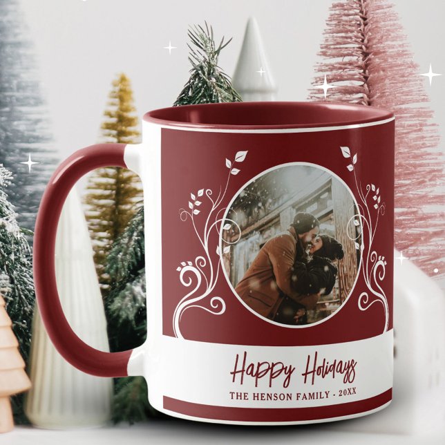 Feierliches Happy Holidays Foliage Red Family Foto Tasse (Von Creator hochgeladen)