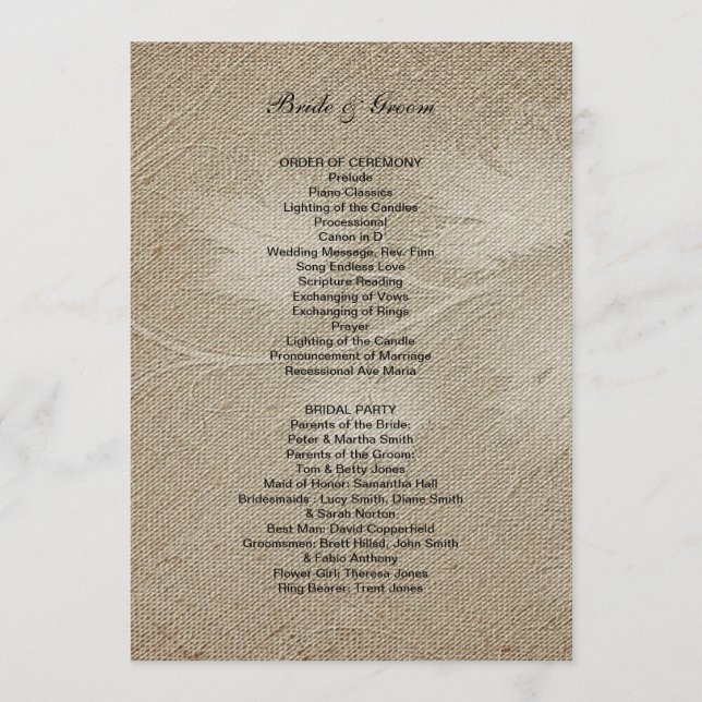 Feierliches Hochzeitsprogramm Programm (Vorderseite)
