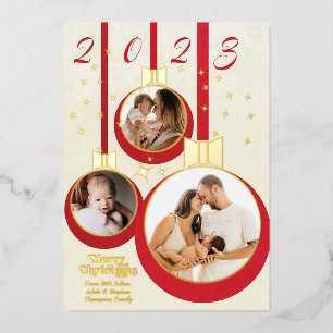 Feierliches Rot Unsere ersten Weihnachten 3 Foto C Folien Feiertagskarte