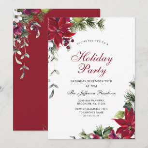 Feierliches Rotes Poinsettia Weihnachtsfest Party Einladung