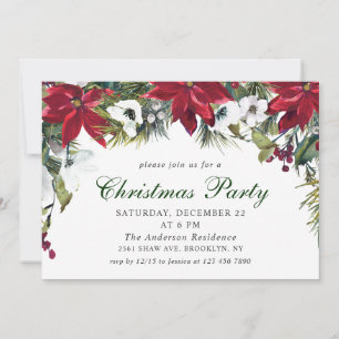 Feierliches Rotes Poinsettia Weihnachtsfest Party Einladung