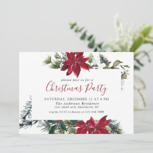 Feierliches Rotes Poinsettia Weihnachtsfest Party Einladung