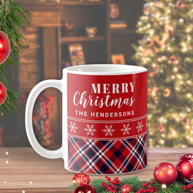 Feierliches Rotes Tartan Kariertes Personalisierte Kaffeetasse (Von Creator hochgeladen)