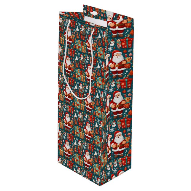 Feierliches Santa Delight Geschenktüte Für Weinflaschen (Vorderseite Schrägansicht)