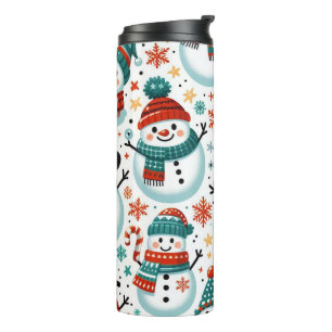 Feierliches Schneemann mit farbenprächtigem Winter Thermosbecher