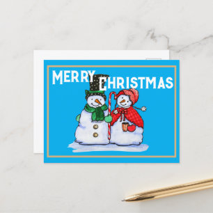 Feierliches Schneepaar mit Zuckerrohr Feiertagspostkarte