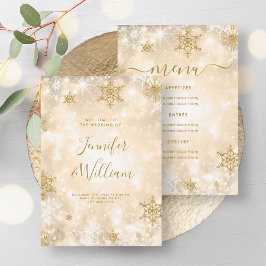 Feierliches Sparkle Gold Winter Wedding Menü Einladung