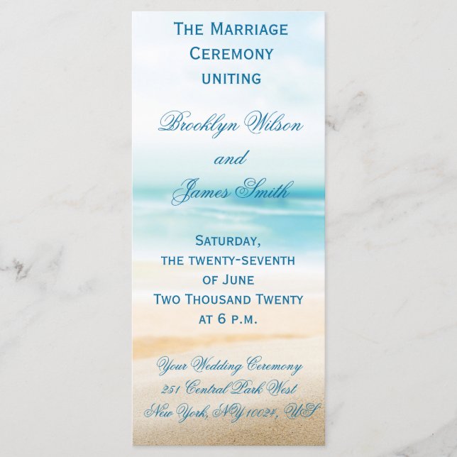 Feierlichkeiten für Hochzeiten am Strand Programm (Vorderseite)