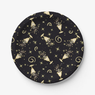 Feierlichkeiten Gold & Black Cocktails & Stars Pappteller
