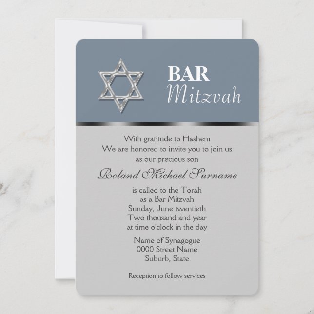Feierlichkeiten zum blauen grauen Bar mitzvah Einladung (Vorderseite)