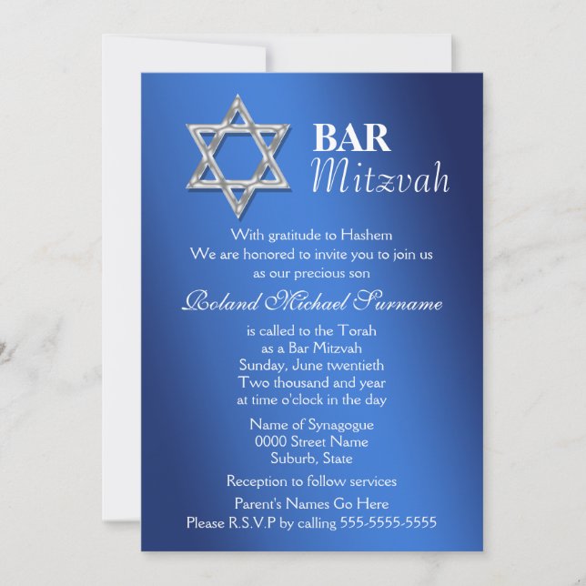 Feierlichkeiten zum blauen silbernen Bar mitzvah Einladung (Vorderseite)
