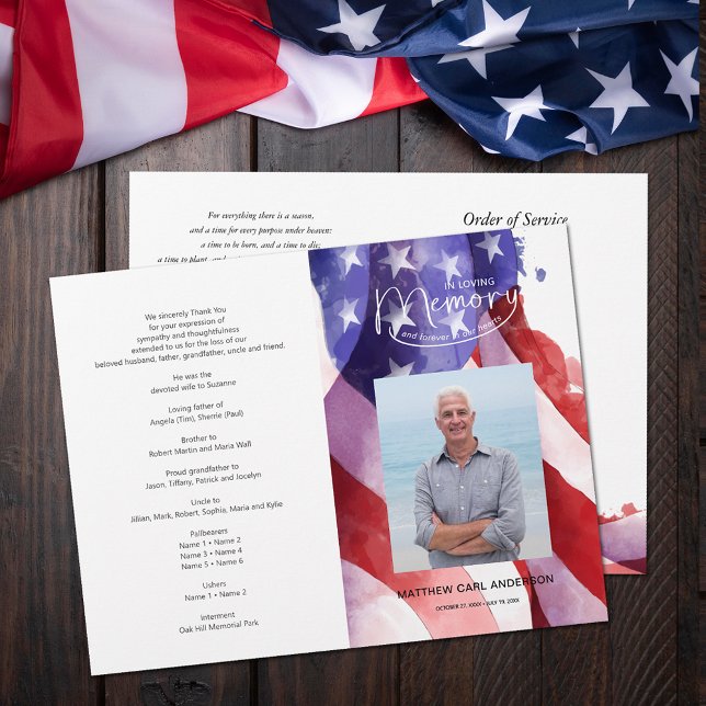 Feierlichkeiten zum US-Beerdigungsprogramm "Life F Flyer (In Loving Memory Photo United States flag funeral memorial program flyer)