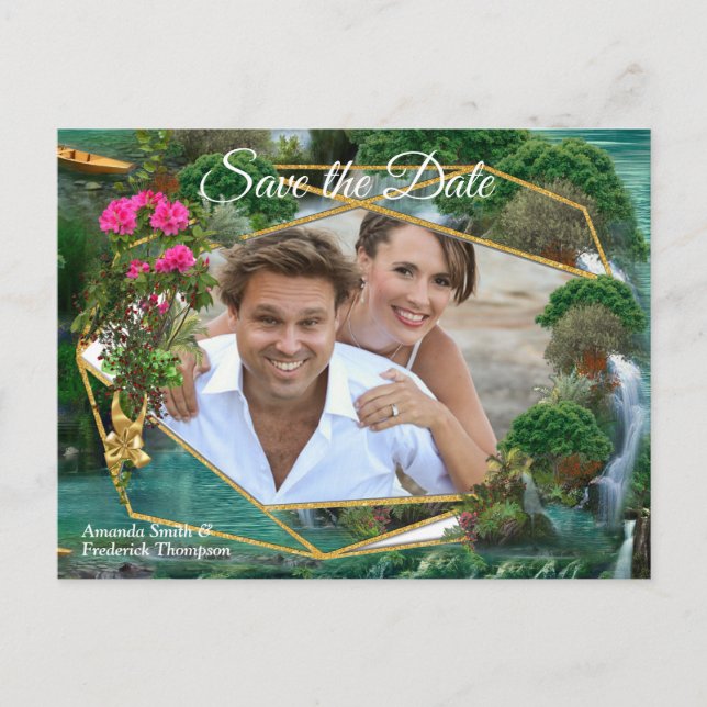 Feiern am magischen Fantasy-See Ankündigungspostkarte (Vorderseite)