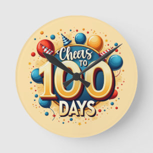 Feiern bis 100 Tage: Feierlicher 100. Schultag Runde Wanduhr