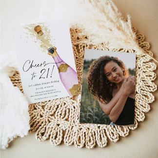 Feiern bis 21 Lila und Gold Foto Geburtstag Einladung