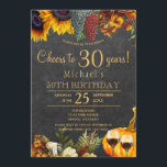 Feiern bis 30 Jahre rustikaler Herbst 30. Geburtst Einladung<br><div class="desc">Gelbes Gold und rostig orangefarbene Herbstblumen, Trauben, zwei rote Weingläser und ein Kürbis in eine dunkelbraune Scheunenholzkulisse, die einen eleganten Beifall zu 30 Jahren Geburtstagsfeier mit einer trendigen Handschrift Gold Typografie Drehbuch. Einfach mit Ihren Daten personalisieren! Geeignet für traditionelle rustikale | Land | Bauernhaus | Weinberge im Freien Garten Männer...</div>