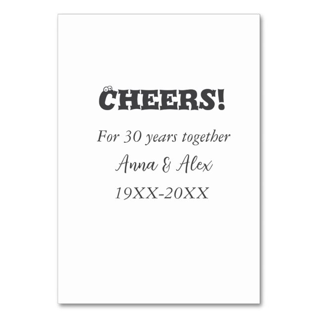 Feiern bis 30 Jahre zusammen Jubiläum geben den Na Tischnummer (Vorderseite)