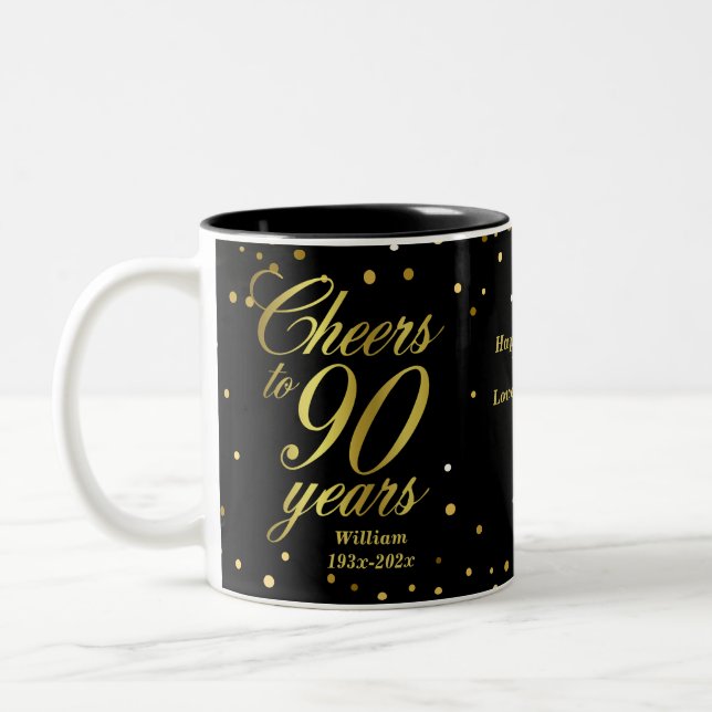 Feiern bis 90 Jahre 90. Geburtstag Zweifarbige Tasse (Links)