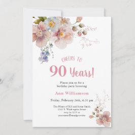 Feiern bis 90 Jahre Rosa Blütengeburt Einladung