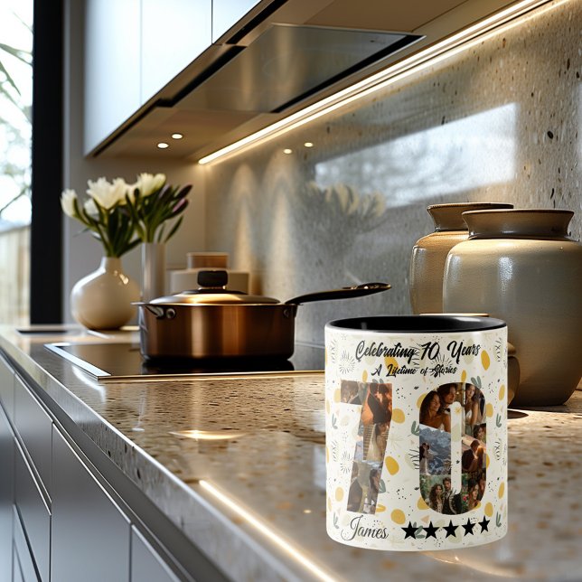 Feiern der 70-jährigen FotoCollage - Individuelle  Zweifarbige Tasse (Von Creator hochgeladen)
