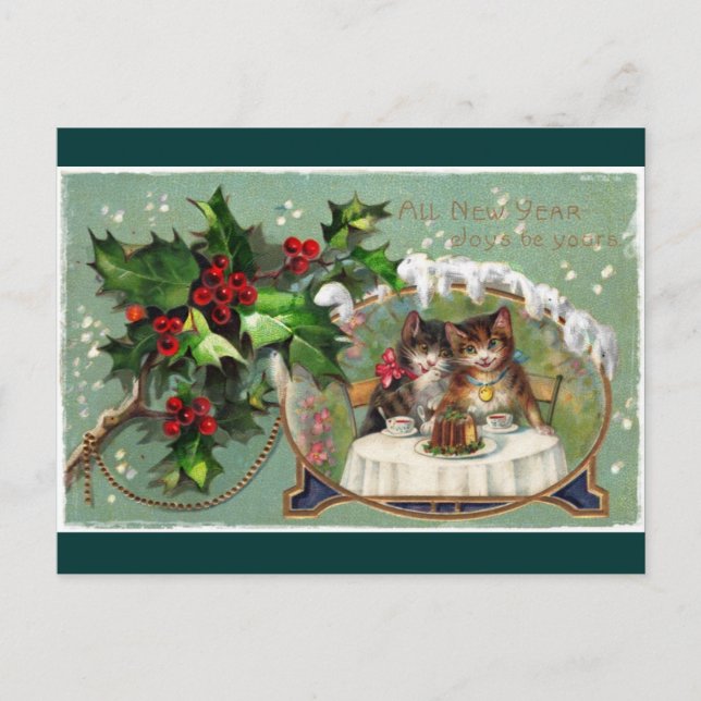 Feiern der Neujahrskätzchen Feiertagspostkarte (Vorderseite)