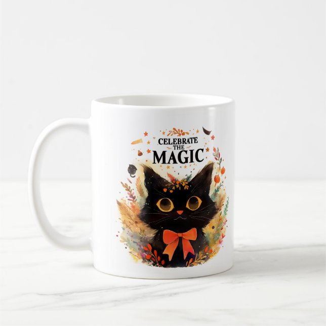 Feiern der Zauberkatze - Halloween-Katze Kaffeetasse (Links)