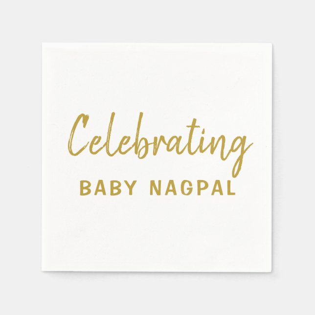 Feiern des Babycocktails Napkin Gold und White Serviette (Vorderseite)