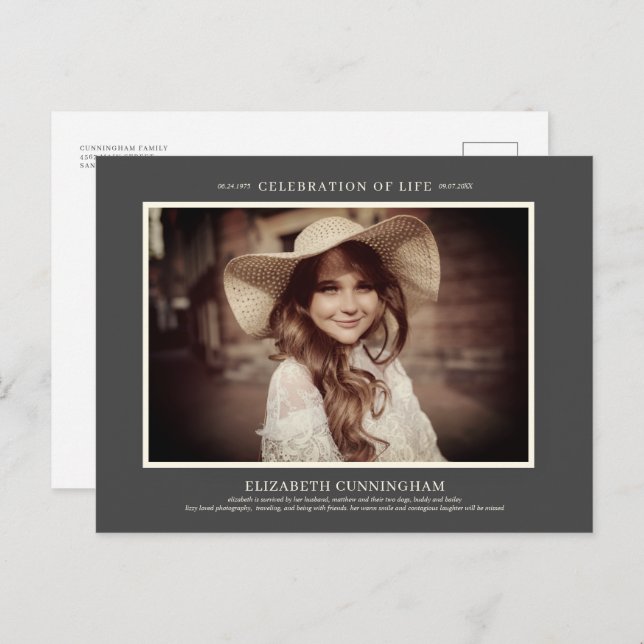Feiern des Lebens Einfaches Chic Elegantes Foto Einladungspostkarte (Vorne/Hinten)