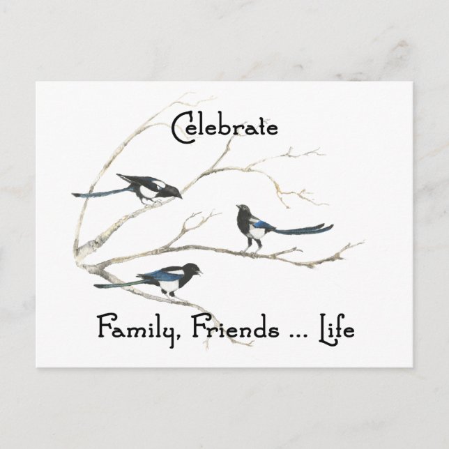 Feiern Familie, Freunde des Lebens Magpie Bird Art Postkarte (Vorderseite)