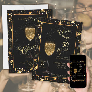 Feiern für 50 Jahre Black & Gold Sparkle Geburtsta Einladung