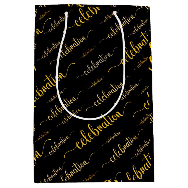 Feiern in Goldtönen Mittlere Geschenktüte (Vorderseite)
