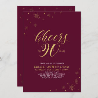 Feiern mit 90 Gold & Burgund 90. Geburtstagsparty Einladung